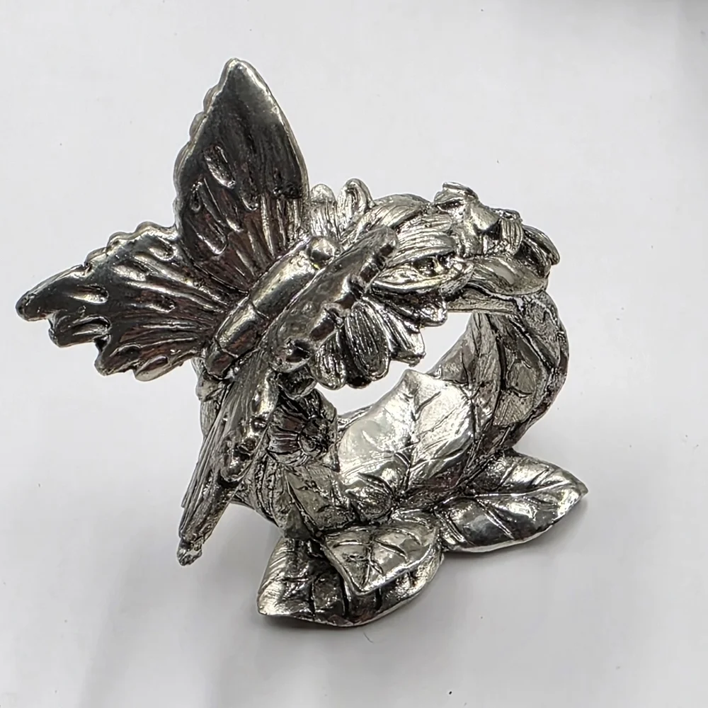 Vtg Silver Resin Butterfly Napkin Ring Hokder Set Of 7